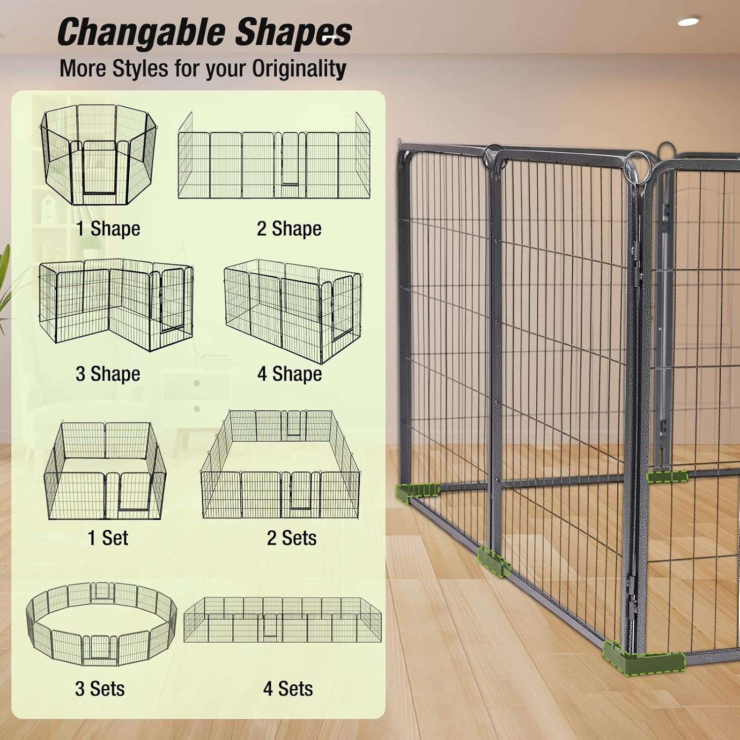 GUTINNEEN Dog Playpen Indoor Dog Pen Outdoor Puppy Fence 8 Panels Pet Playpen with Doors for Large/Medium/Small Dogs,8 Panels,31 Inch