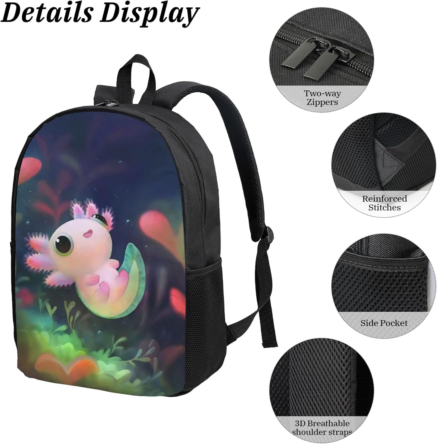 Cute Axolotls Fish 3Pcs Backpack Unisex Adjustable Backpacks,Travel Laptop Backpack - Image 5