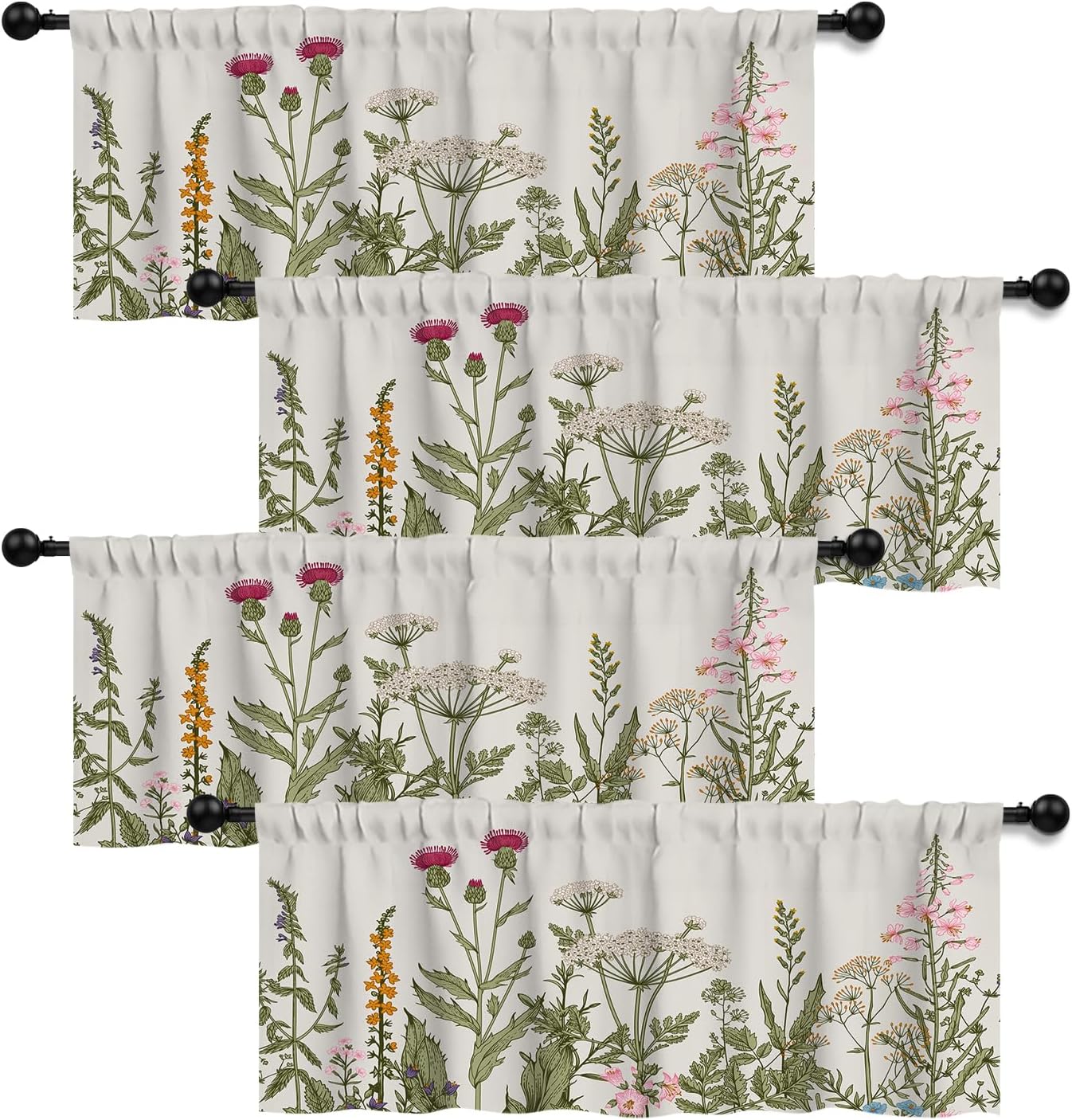LALILO Floral 4 Panels Curtain Valances for Kitchen Windows
