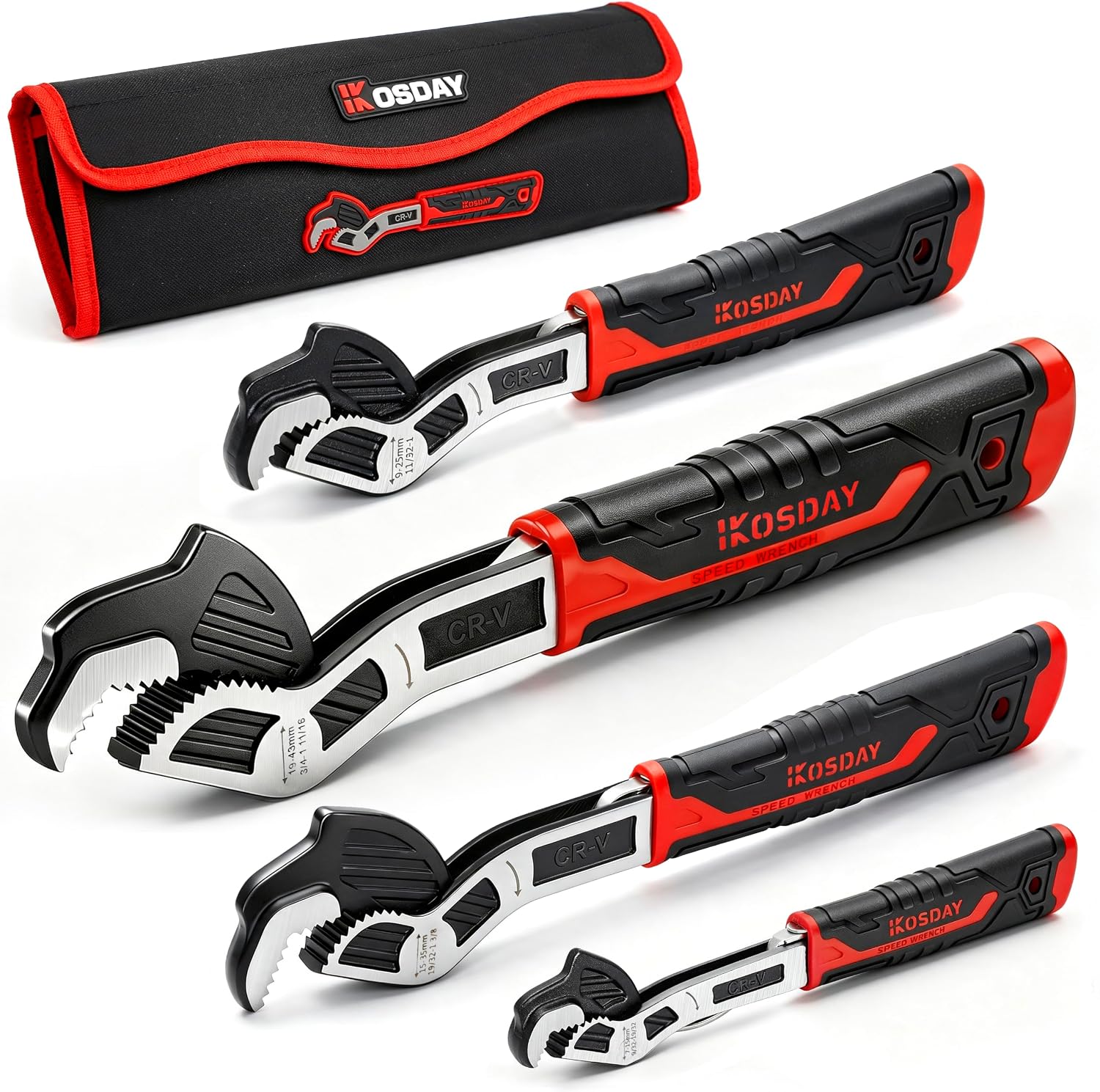 4-Piece Self Adjusting Wrench, 6” 8” 10” 12” Pipe Wrench Set