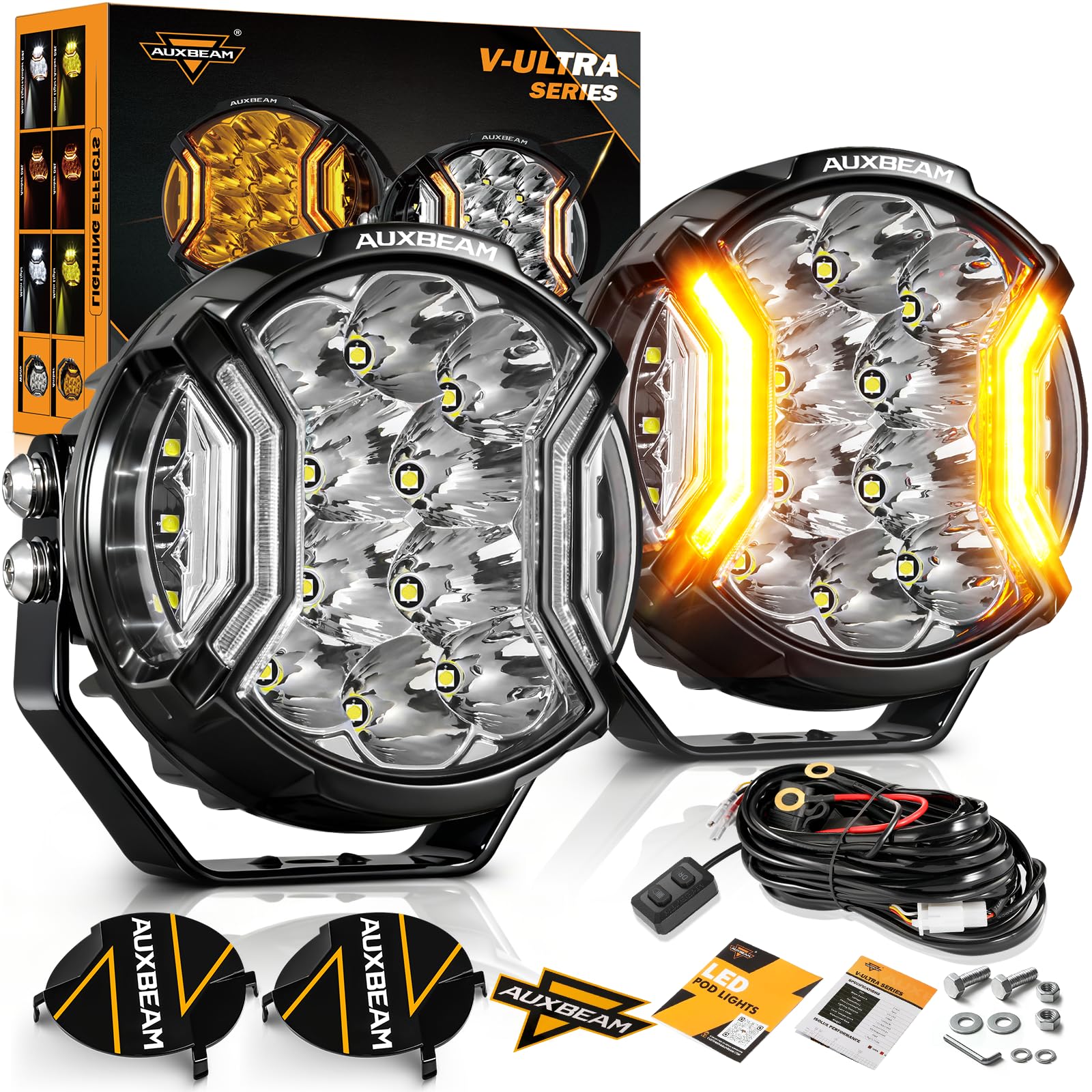 Auxbeam 5In V-Ultra Series 172W LED Light Pods, Offroad Round Driving Light