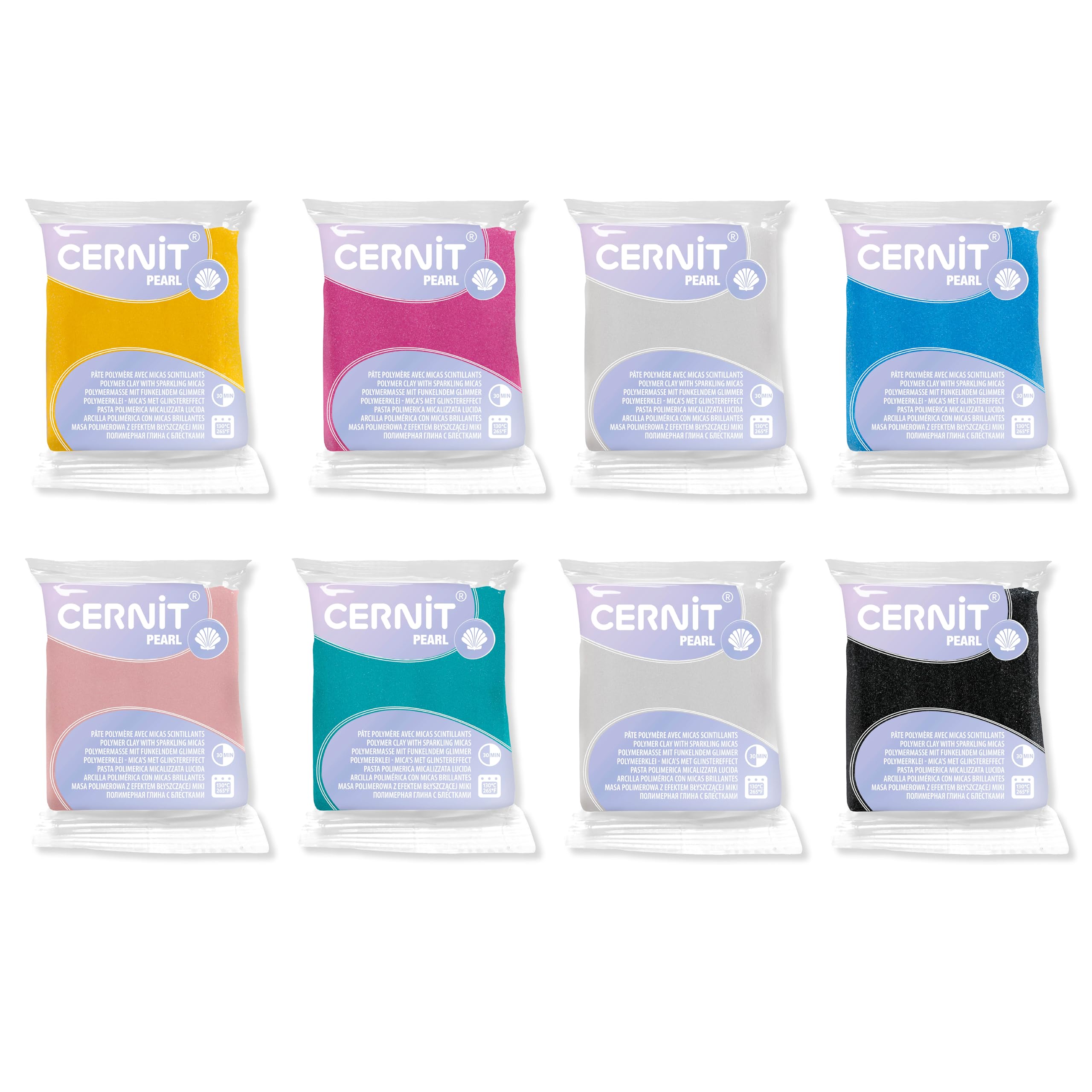 CERNIT CE0860008K01C - Set 8 Blöcke Modelliermasse (Polymer) PEARL, ofenhärtend, sofort gebrauchsfähig, 8x56g, für DIY, Schmuck, Figuren, für Einsteiger und Hobbykünstler, farbig sortiert 1 Set