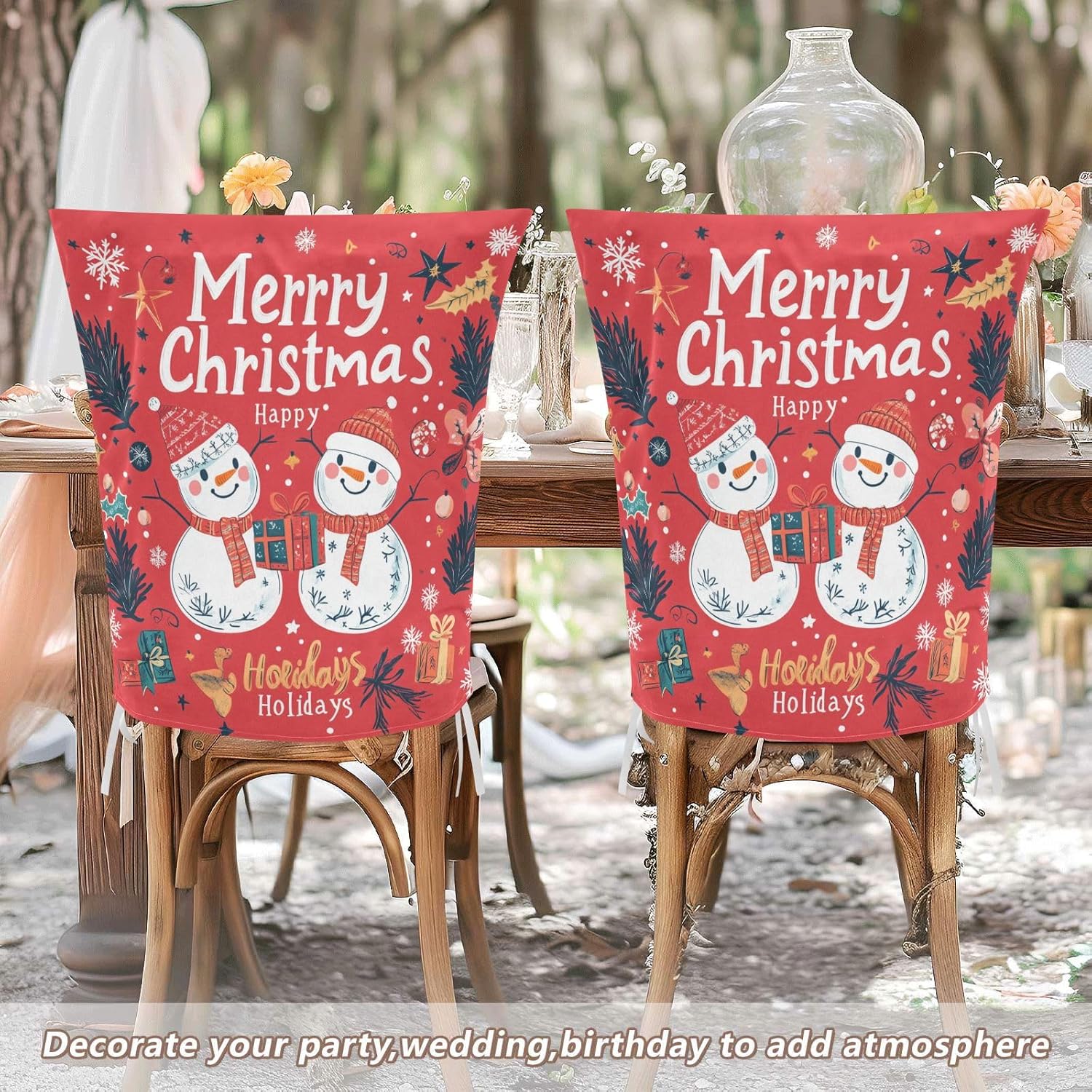 MNSRUU Christmas Chair Back Cover for Dining Room,Snowman Chair Slipcovers Set of 6,Snowman Chair Cover for Kitchen Hotel Holiday Party Decor,185