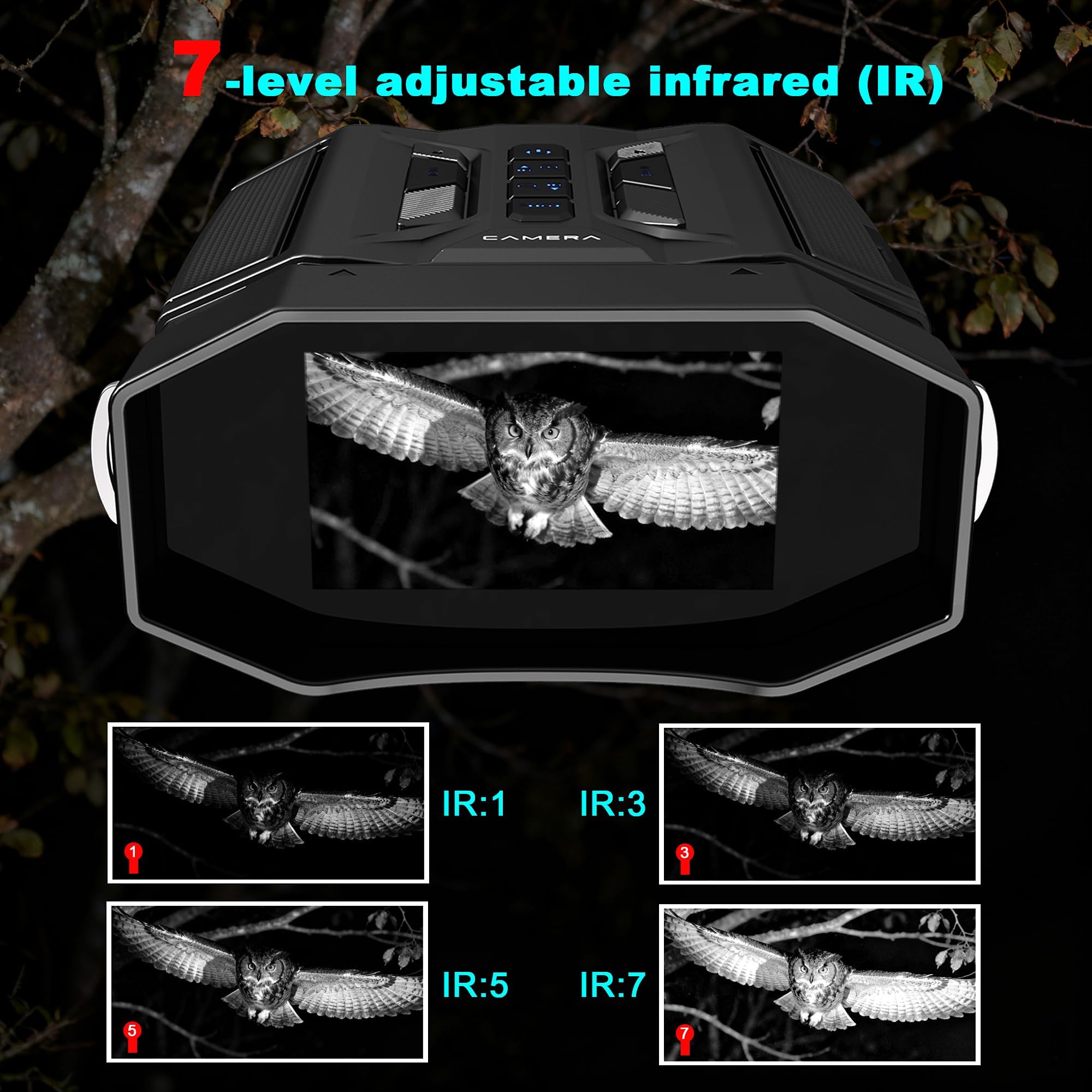 Jumelles de Vision Nocturne, 3.0" Écran HD, Portée 100m, Zoom 8X, 7 Niveaux IR, Jumelles Vision Nocturne avec Batterie 4000mAh, Carte 32GB, Lampe Tactique, pour Chasse, Camping