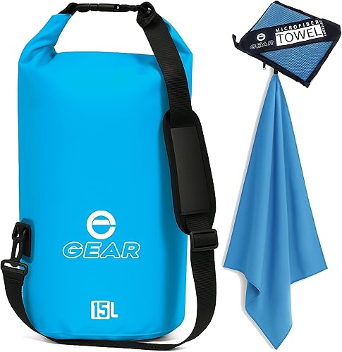 Waterproof Dry Bag 15L with Free Quick Dry Microfiber Towel  Floating Roll Top Dry Sack for Kayaking, Boating, Camping & Beach Adventures