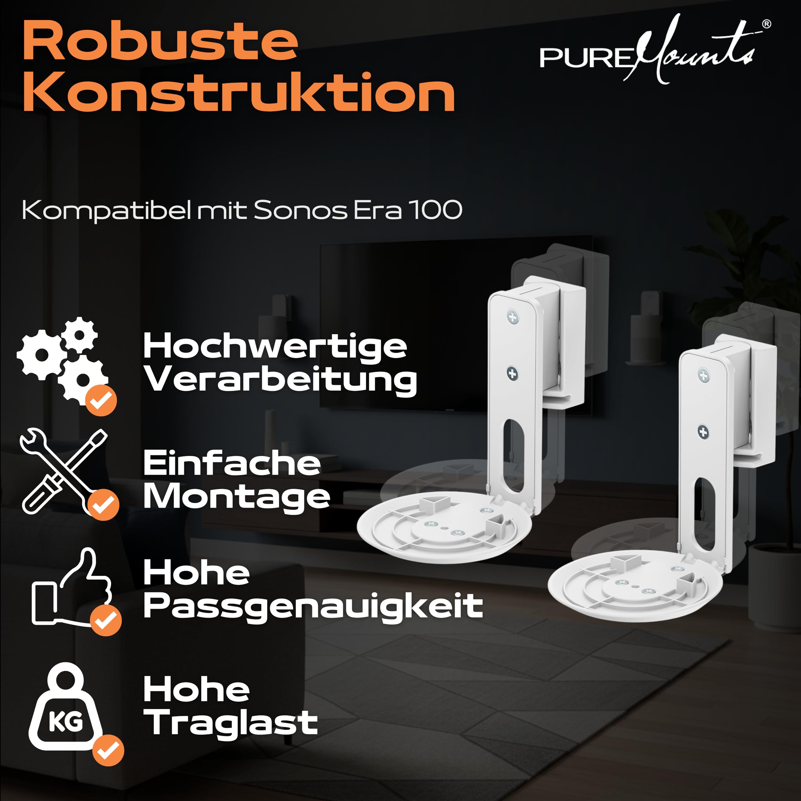 PureMounts® Głośnik ścienny do Sonos® Era 100, zestaw 2-częściowy, biały