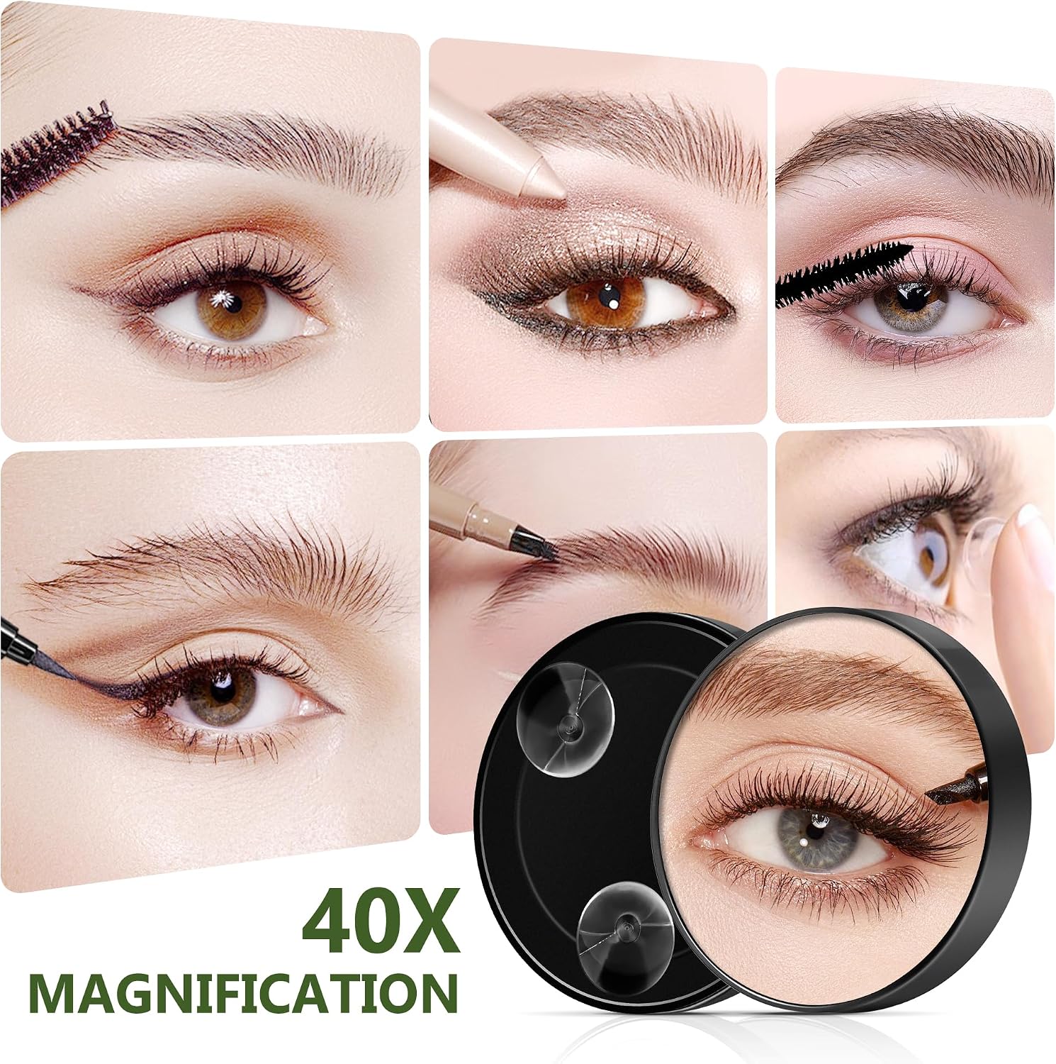 40X Magnifying Mirror, Magnifying Mirror Suction Cup, Travel Makeup Mirrors with Precise Tweezers, Compact Mirrors for The Removal of Female Facial Hair, 3.5 Inches (Black)