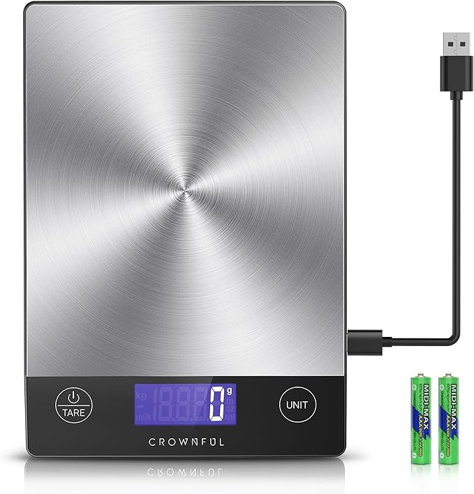 CROWNFUL Food Scale, Rechargeable 304 Stainless Steel Digital Kitchen Scale