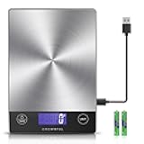 CROWNFUL Food Scale, Rechargeable 304 Stainless Steel Digital Kitchen Scale Upto 33lb Weight Grams and Ounces with LCD Display and Type-C Charging for Baking and Cooking