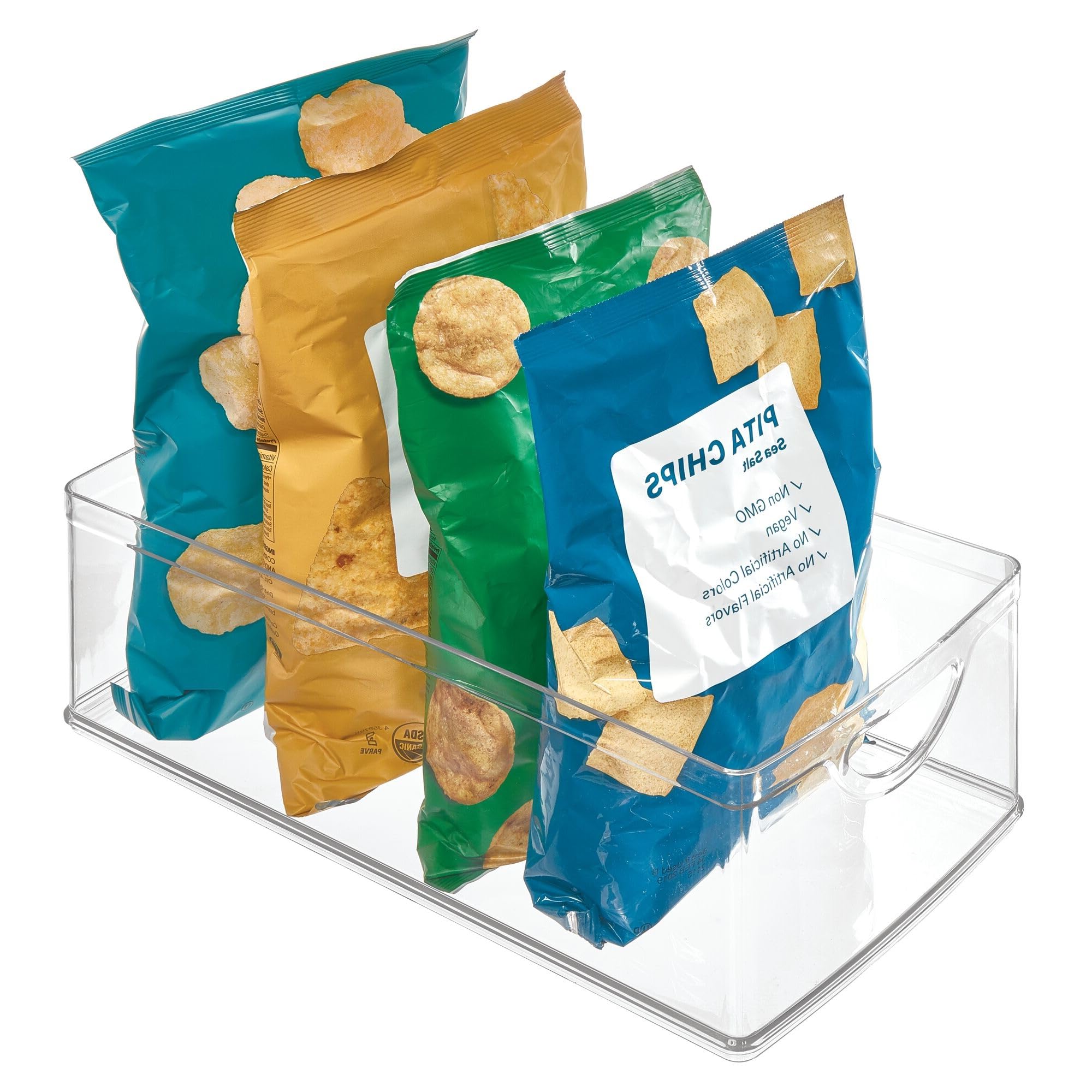 iDesign Recycled Plastic Cabinet and Pantry Storage Bin with Integrated Handles  16 x 8 x 5, Clear Bin