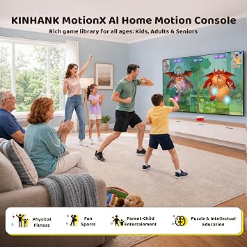 KINHANK MotionX AI Home Motion Console for Kids & Family,Interactive AI Video System with 40+ Body Control Games,Monthly Updates,Plug & Play,Great for Gaming Nights,Parties,Indoor Exercise