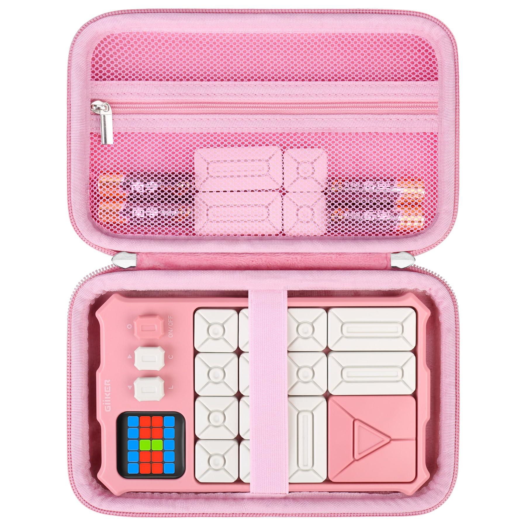 Supmay Hard Travel Case Compatible with GiiKER Super Slide Puzzle Games, Brain Teaser Toys Protection Case with Zipper Mesh Pocket for Magnetic Cubes and Batteries, Pink