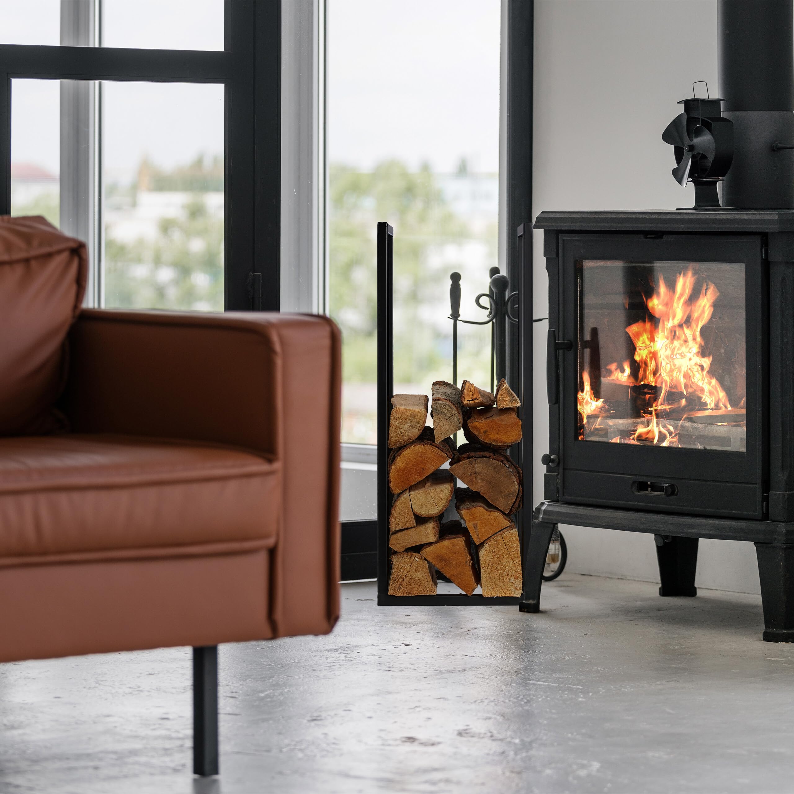 Relaxdays Scaffale Portalegna da Interno in Metallo, per Ceppi da Camino, HLP 75x30x30 cm, Porta Legna da Ardere, Nero