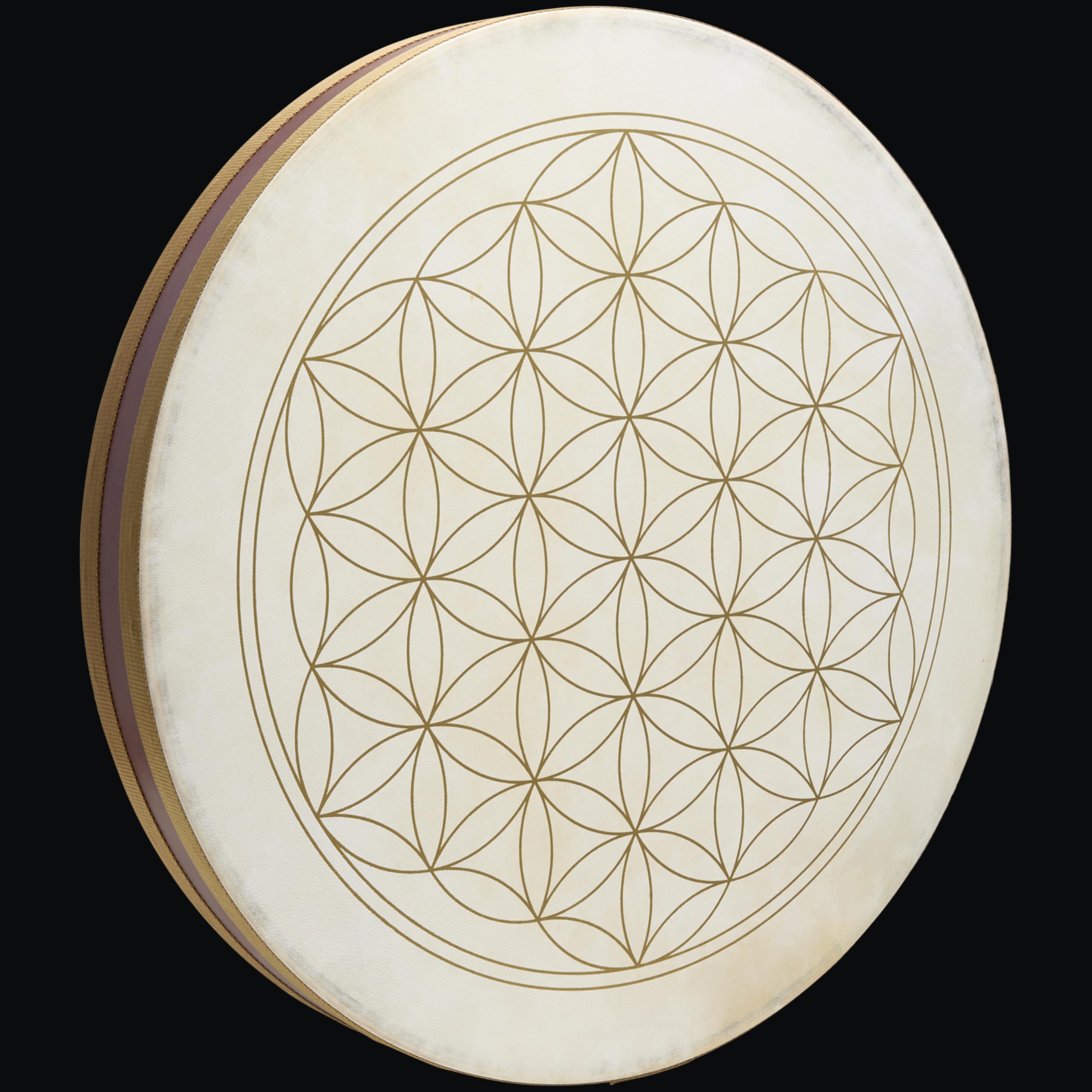 Sonic Energy 22 Zoll Wellen Trommel – Ziegenfell, Flower of Life – Glas-Amaranth-Kugeln – Sanfter Klang – Für Meditation, Klangbad, Percussion (WD22FOL)