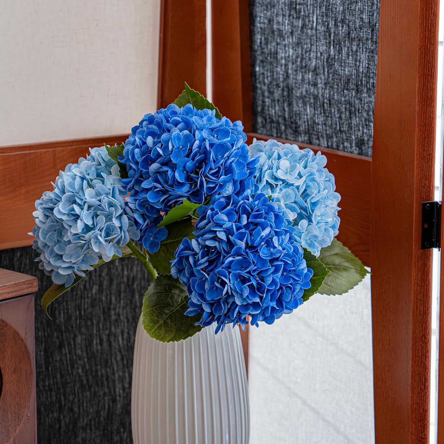 Large Soft Touch Artificial Hydrangea Flowers Bouquet - 4Pcs Blue Latex Hydrangeas for Wedding, Home, Office, Bridal Party Decoration