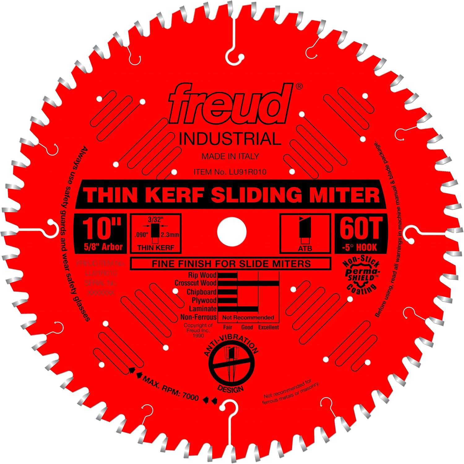 Freud LU91R010 10" Thin Kerf Sliding Compound Miter Saw Blade, Multi, One Size