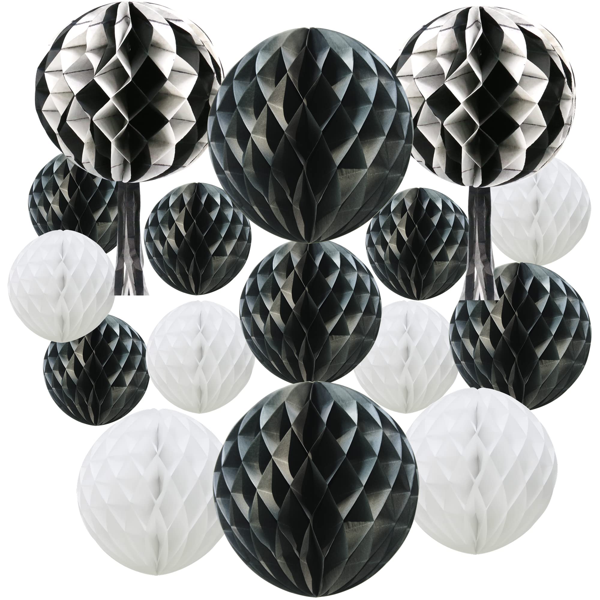 Time to Sparkle 16MIX Tissue Paper Honeycomb Balls Table Centrepiece Lantern Garland Wedding Decoration White-Black