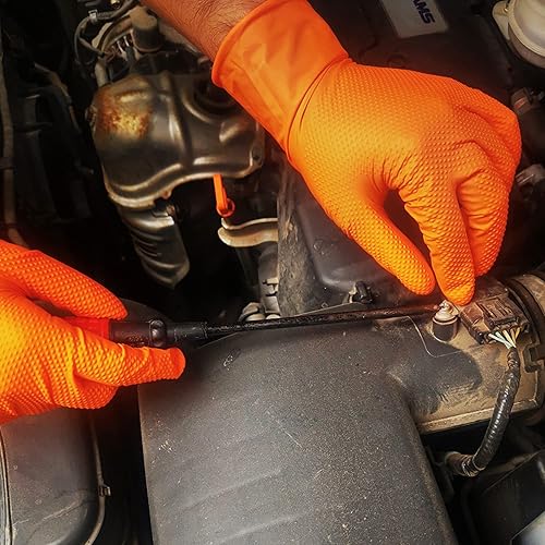 Miniatura 8 de TitanFlex Thor Grip - Guantes industriales de nitrilo naranja con textura de diamante elevado, 8 mil, sin látex, sin polvo