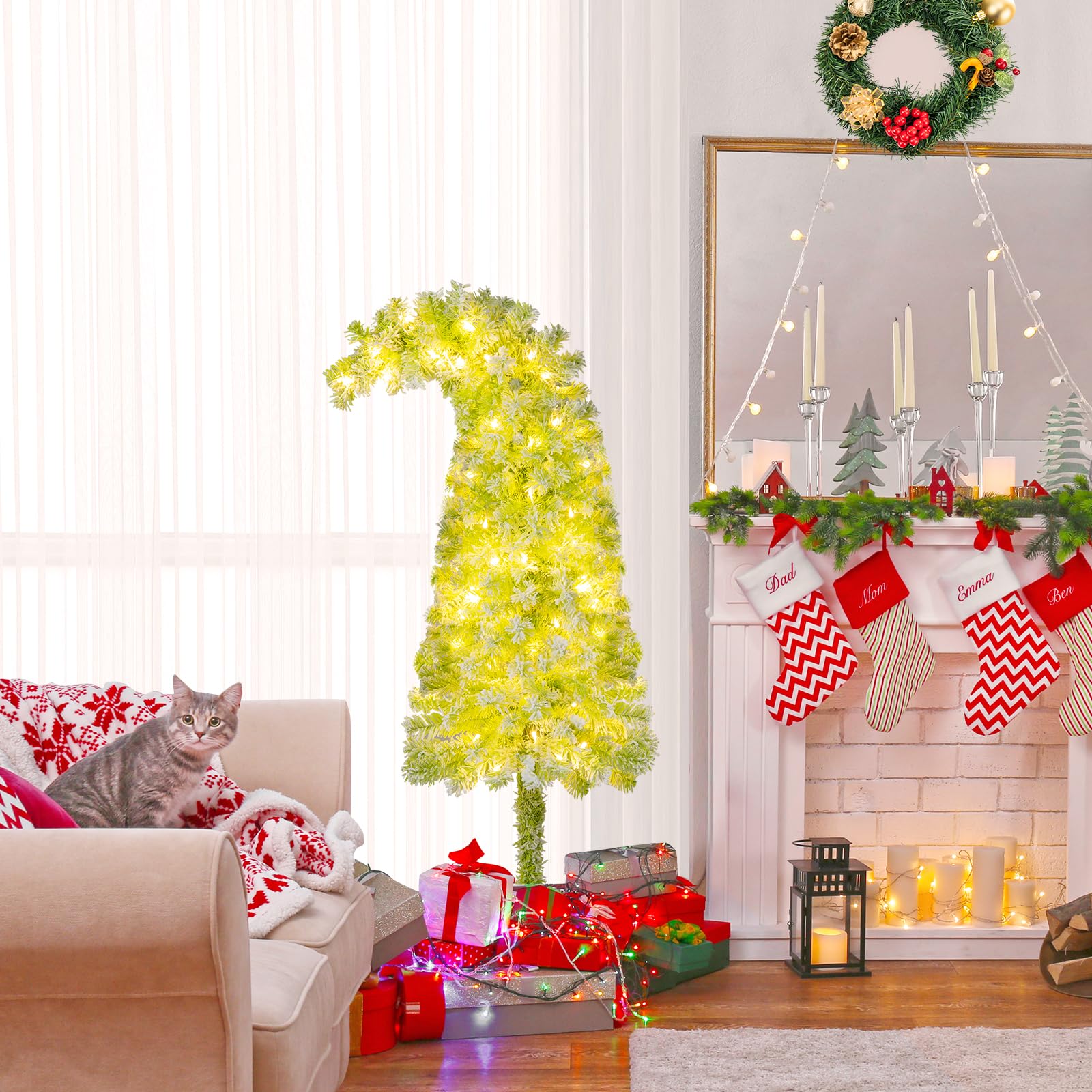 RELAX4LIFE Árbol de Navidad 150/180/210 cm Flexible con 80/120/160 Luces LED Blancas Cálidas, 8 Modos de Iluminación, 216/290/366 Ramas y Base Metálica, Árbol de Navidad Nevado, Verde Lima (150 cm)