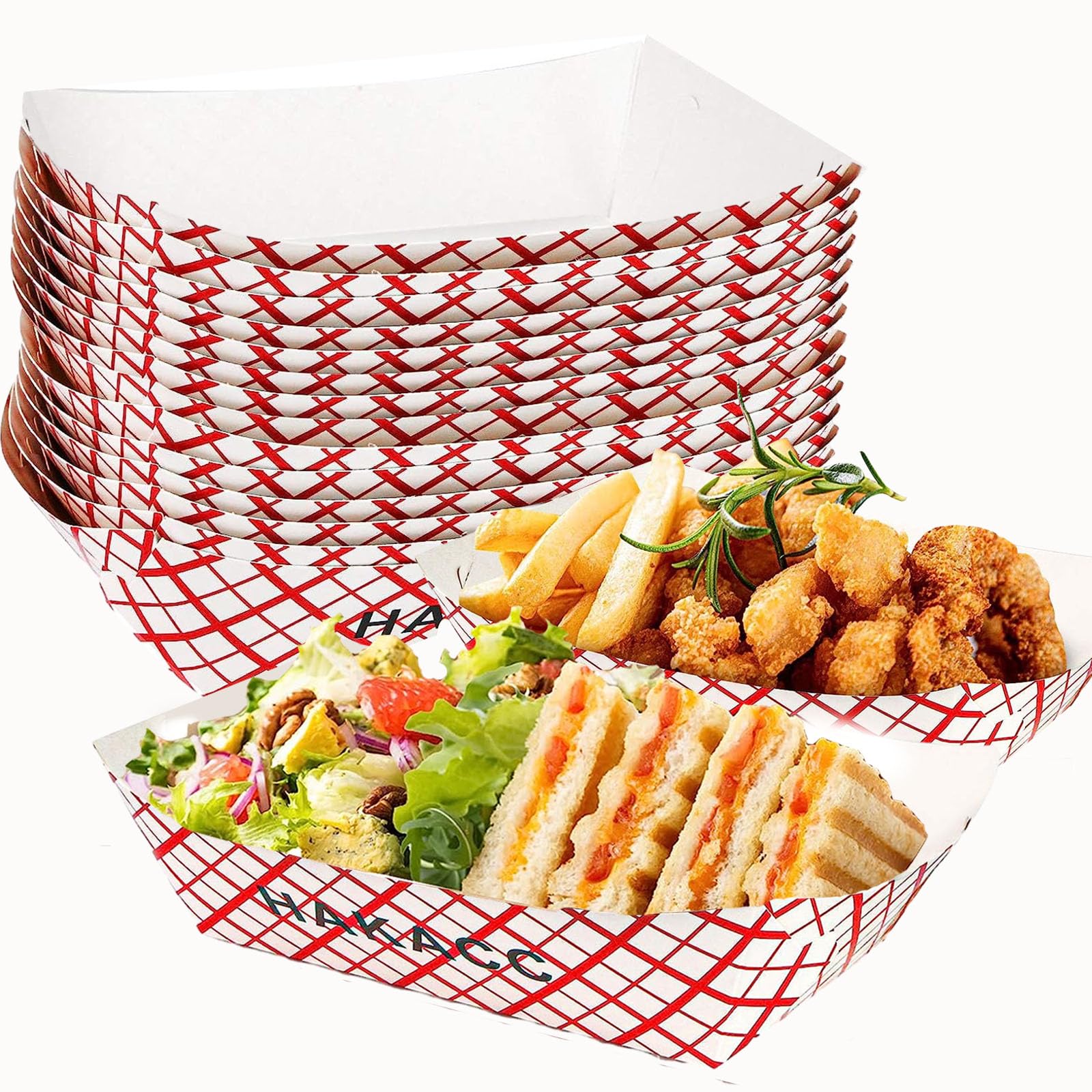 HAKACC 50 Pack Disposable Plates, Kraft Paper Food Trays, Oilproof Party Plates for BBQ Picnic Party Movie Night Snacks