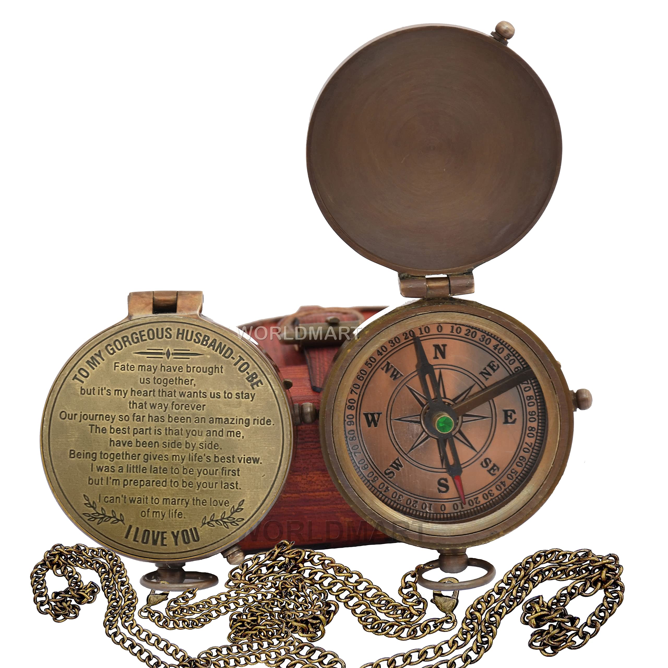 WORLDMART Compass, Gift for Husband, Anniversary, Wedding Gift for Him, Long Distance Boyfriend Gift, Fiance Gift I Miss You Long Distance Relationship Gift for Army Boyfriend Gift