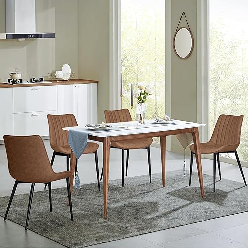 Miniatura 7 de AVAWING Juego de 4 sillas de comedor, modernas de mediados de siglo, sillas de comedor de ocio sin brazos, silla tapizada de piel sintética con