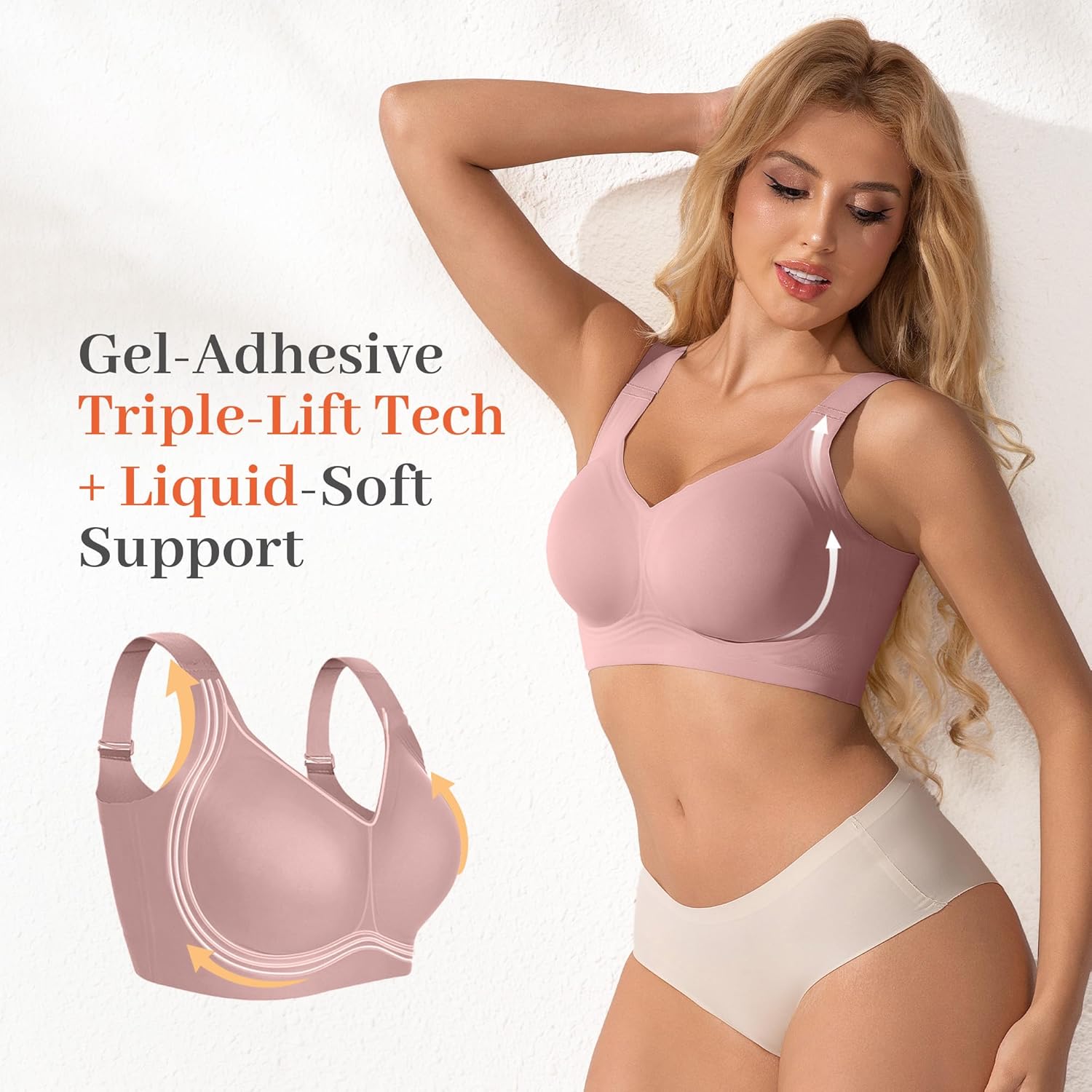Women's Plus Size Wireless Bra No Underwire Seamless Full Coverage Push Up High Support - Image 5