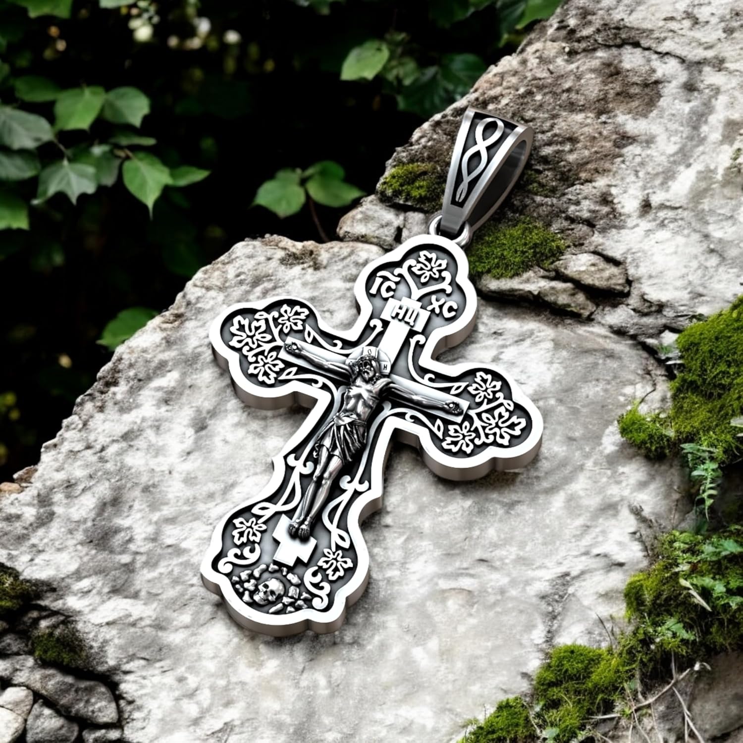 Orthodox Cross Necklace for Women - 925 Sterling Silver - Jesus Christ Crucifix Pendant with Prayer Spiga Rope Chain 20" - Christian Religious Jewelry - Handmade - Image 8