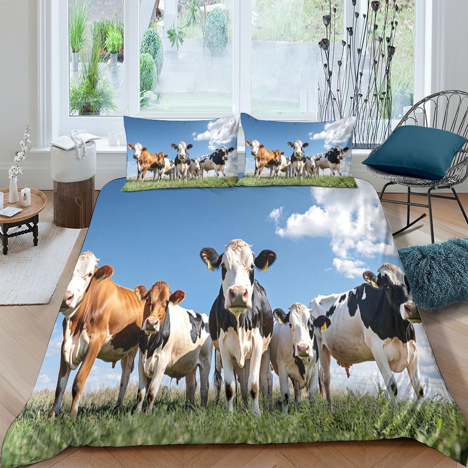 Ctjqhvkz Style-8 3D Printed Cow Pasture Fitted Sheet Microfiber Soft Anti-Slip Farm Animal Bed Cover For Bedroom Guest Room Decor Single（135X200cm）