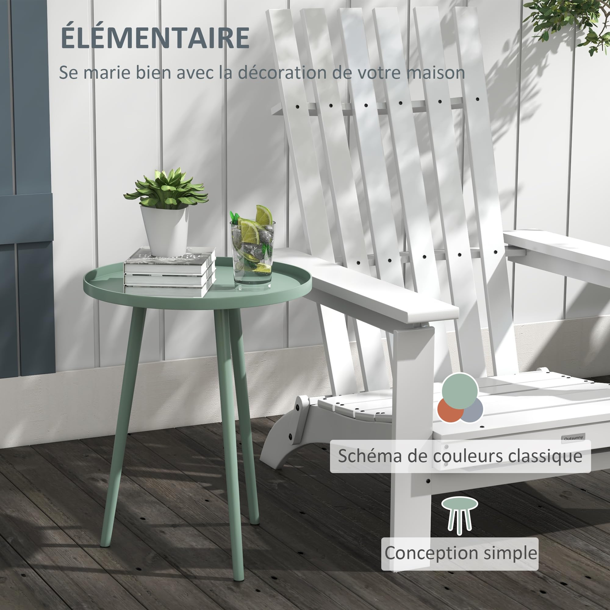 Outsunny Table Basse de Jardin Ronde en Acier Ø40 x 50H cm Vert