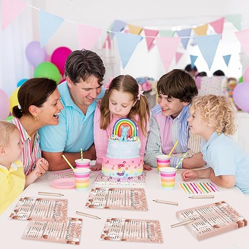 Miniatura 7 de Who Knows The Birthday Girl - Juego de 50 tarjetas de cumpleaños con chispas de oro rosa con 10 lápices prepuntiagudos para adolescentes y niñas,