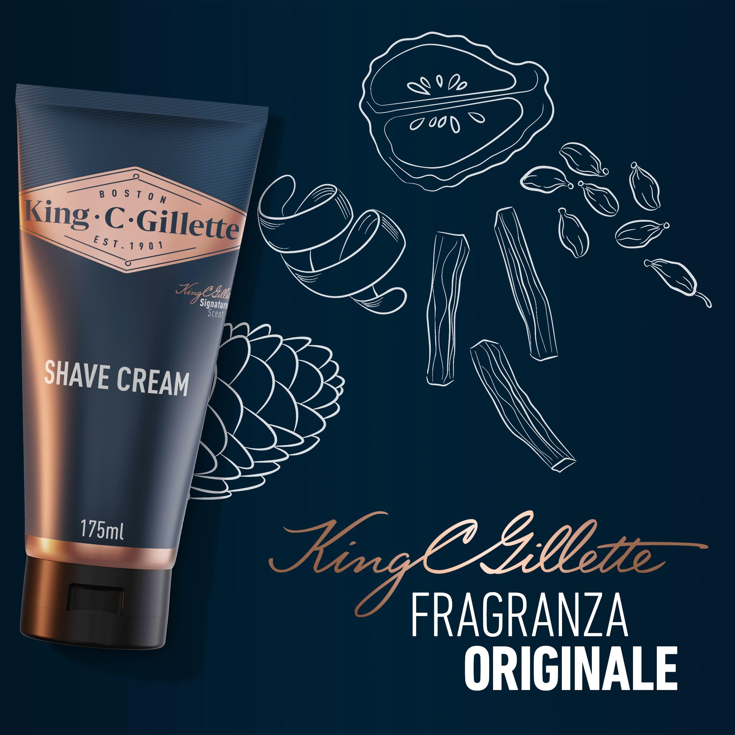 King C. Gillette Originale Crema da Barba Uomo Idratante, 175ml, Cura Barba Uomo, per Pelli Sensibili e una Rasatura di Livello Professionale, Idea Regalo Uomo