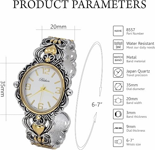 Miniatura 2 de Blekon Collections - Reloj de pulsera de cuarzo japonés para mujer, estilo egipcio, estilo concho