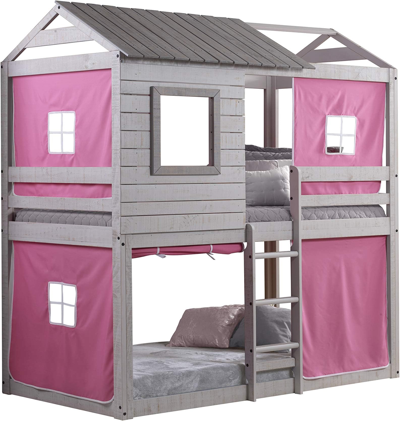 DONCO Twin/Twin Blind Bunk Loft Bunk with Pink Tent Kit
