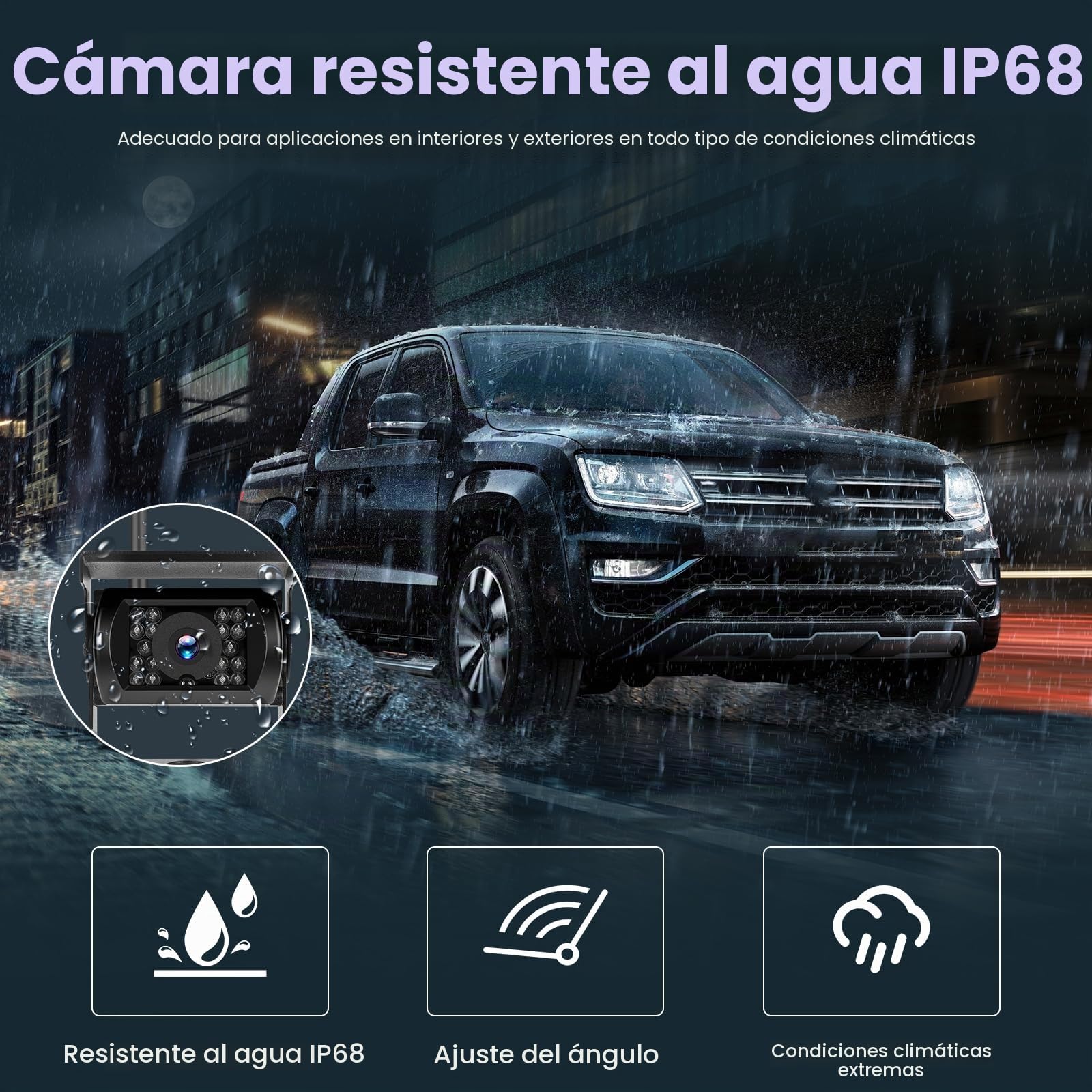 Inefala Cámara de Marcha atrás inalámbrica con 7 Pulgadas HD IPS Monitor, IP68 a Prueba de Agua de visión Nocturna del Coche cámara de visión Trasera para automóviles Camión SUV Furgonetas
