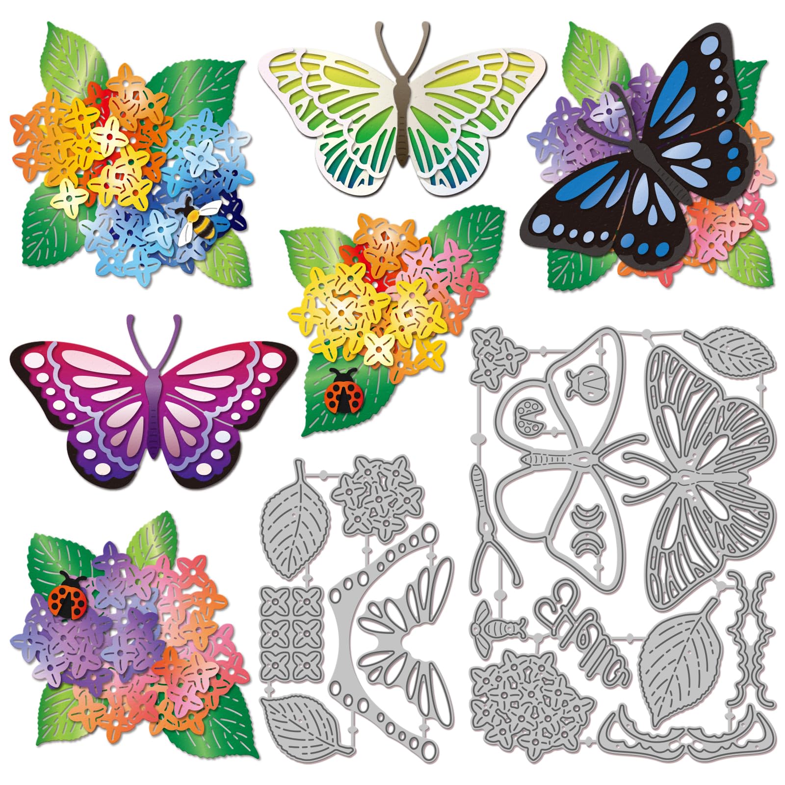 GLOBLELAND Butterfly Hydrangea Cutting Dies for Card Making Spring Flowers Metal Die Cuts Insect Ladybug Bee Cutting Dies Templates for Scrapbooking Journal Embossing Paper Craft Decor