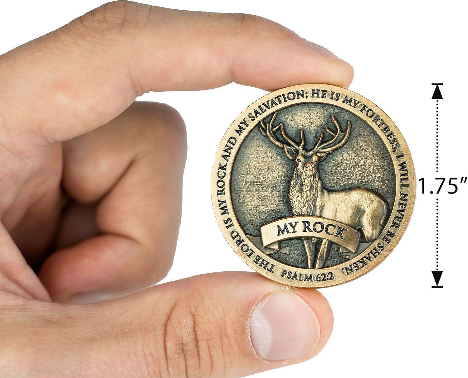 Wildlife Challenge Coin, Bulk Pack of 10 American Elk Deer Nature Coins, Religious Pocket Token for Hunters & Collectors, The Lord is My Rock & Salvation, Psalm 62:2 Antique Gold-Color Novelty Gift