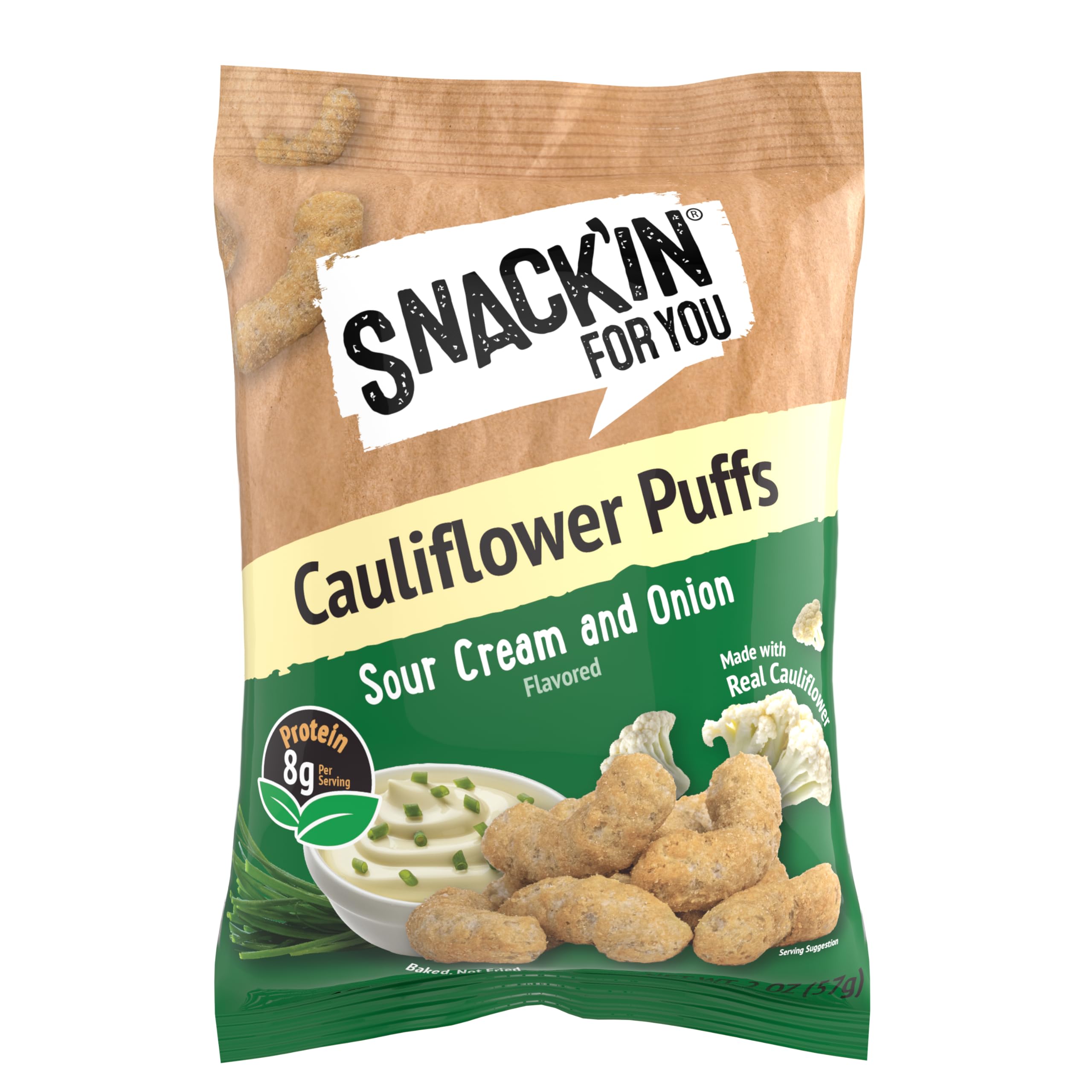 Cauliflower Puffs Sour Cream & Onion 2 Ounce Pack of 8 Snack'in For You Healthier Snacks Snack'in For You Cauliflower Pu