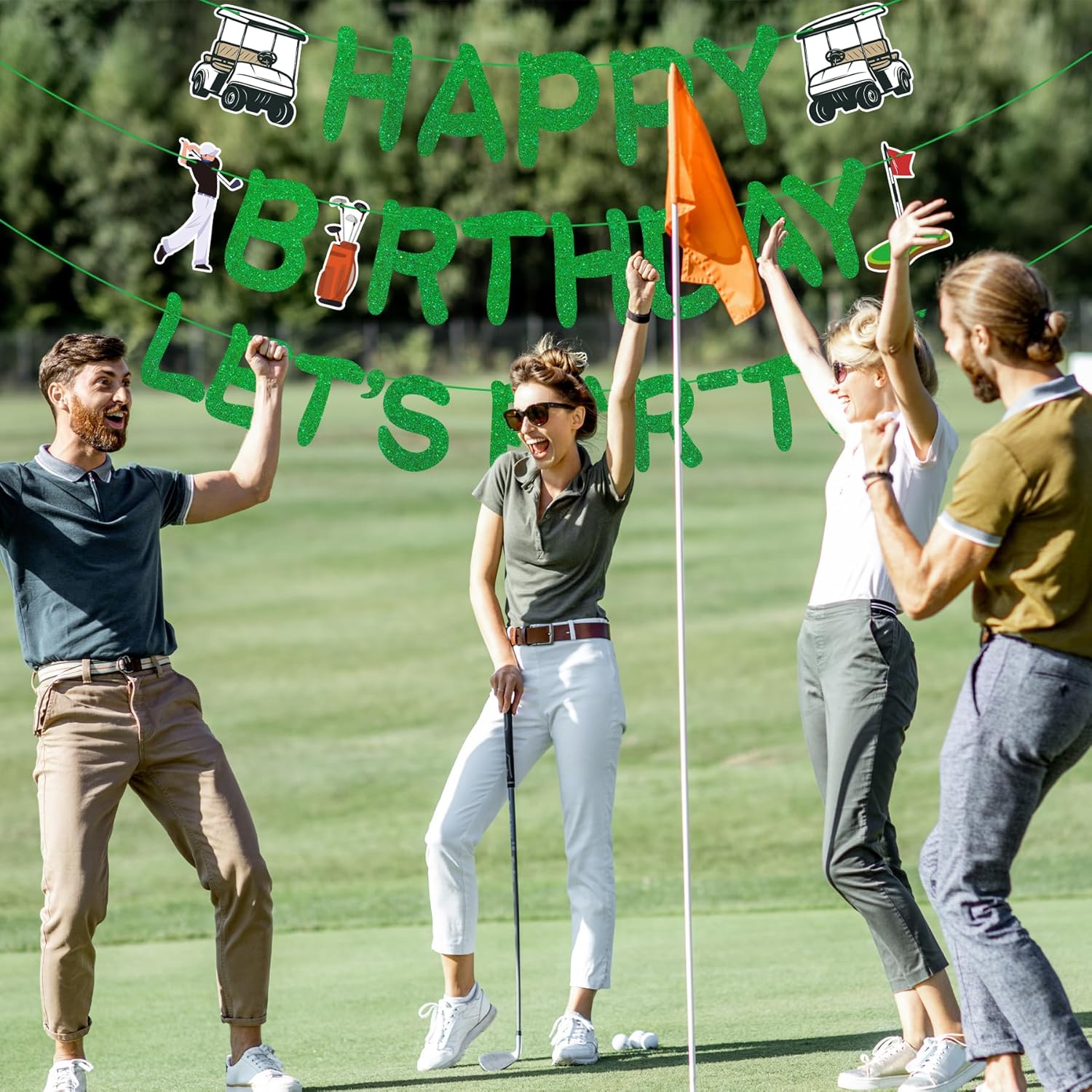 Uflashmi Pre-Strung Golf Happy Birthday Banner, Let’s Par-tee Golf Themed Birthday Party Decorations for Men - Image 7