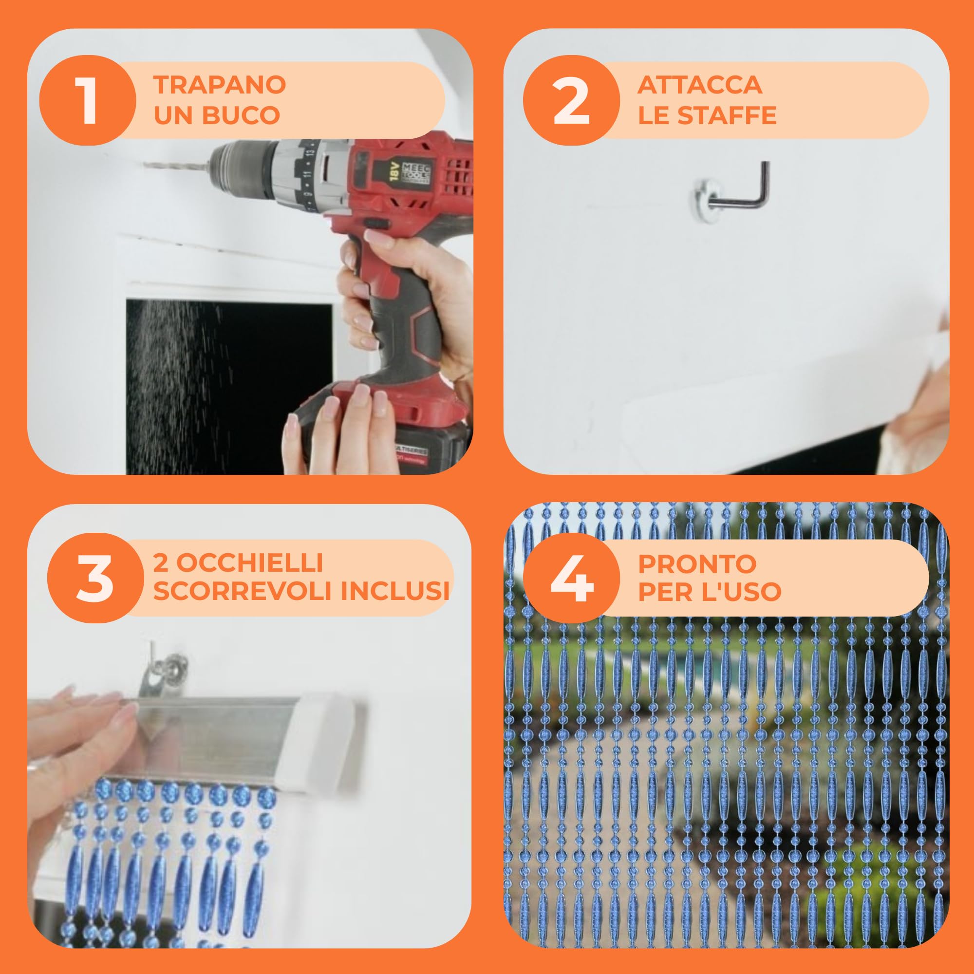 Trente Tenda di Perline – Diverse dimensioni e colori, Zanzariera per Porta del Balcone, Perline Anti-Insetti, Tenda Anti-Mosche Blu Zaffiro 100 x 230 cm