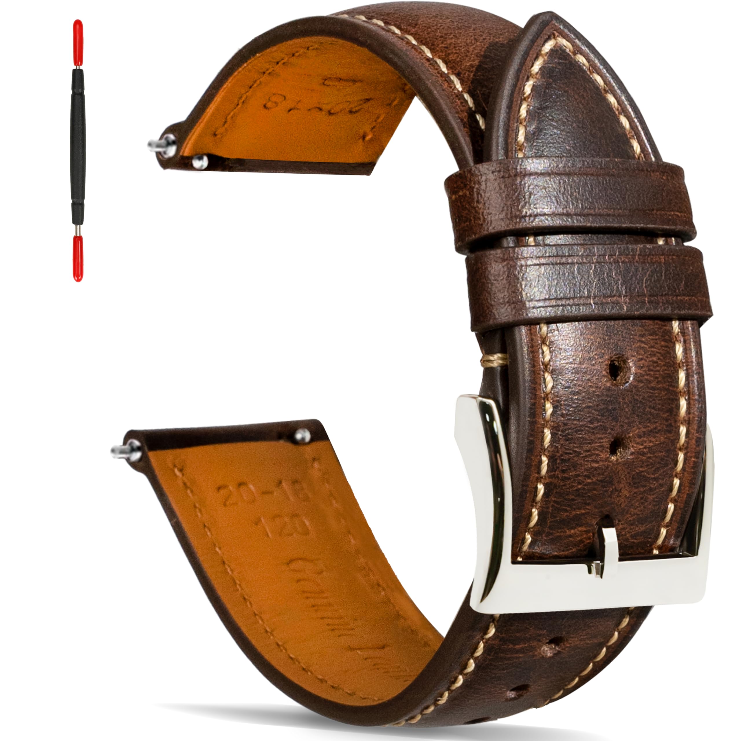 Gomvadr Quick Release Lederarmband, Vintage Öl gegerbt Pull-up Lederband Ersatz Uhrenarmbänder Männer Frauen 16mm 18mm 19mm 20mm 21mm 22mm 24mm