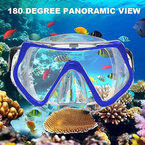 Miniatura 2 de Equipo de esnórquel para adultos, juego de esnórquel seco, equipo de esnórquel con vista panorámica, máscara de natación de vidrio templado
