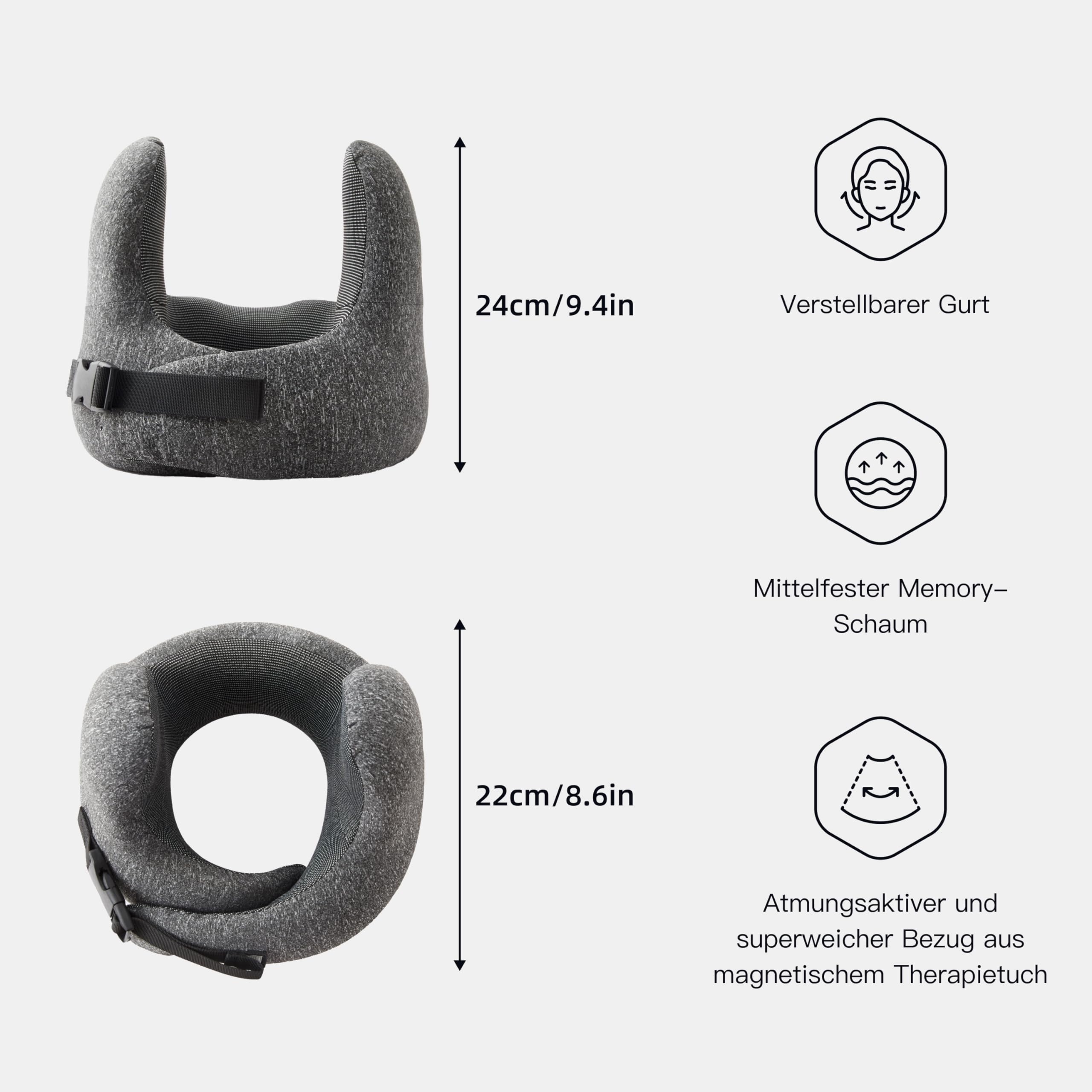 Jamdok Cuscino da Viaggio, Memory Foam, Copertura Lavabile In Lavatrice,Cuscino Cervicale da Viaggio Tightness Regolabile, Supporto testa，Perfetto per Auto Aereo Ufficio e Domestico(grigio)