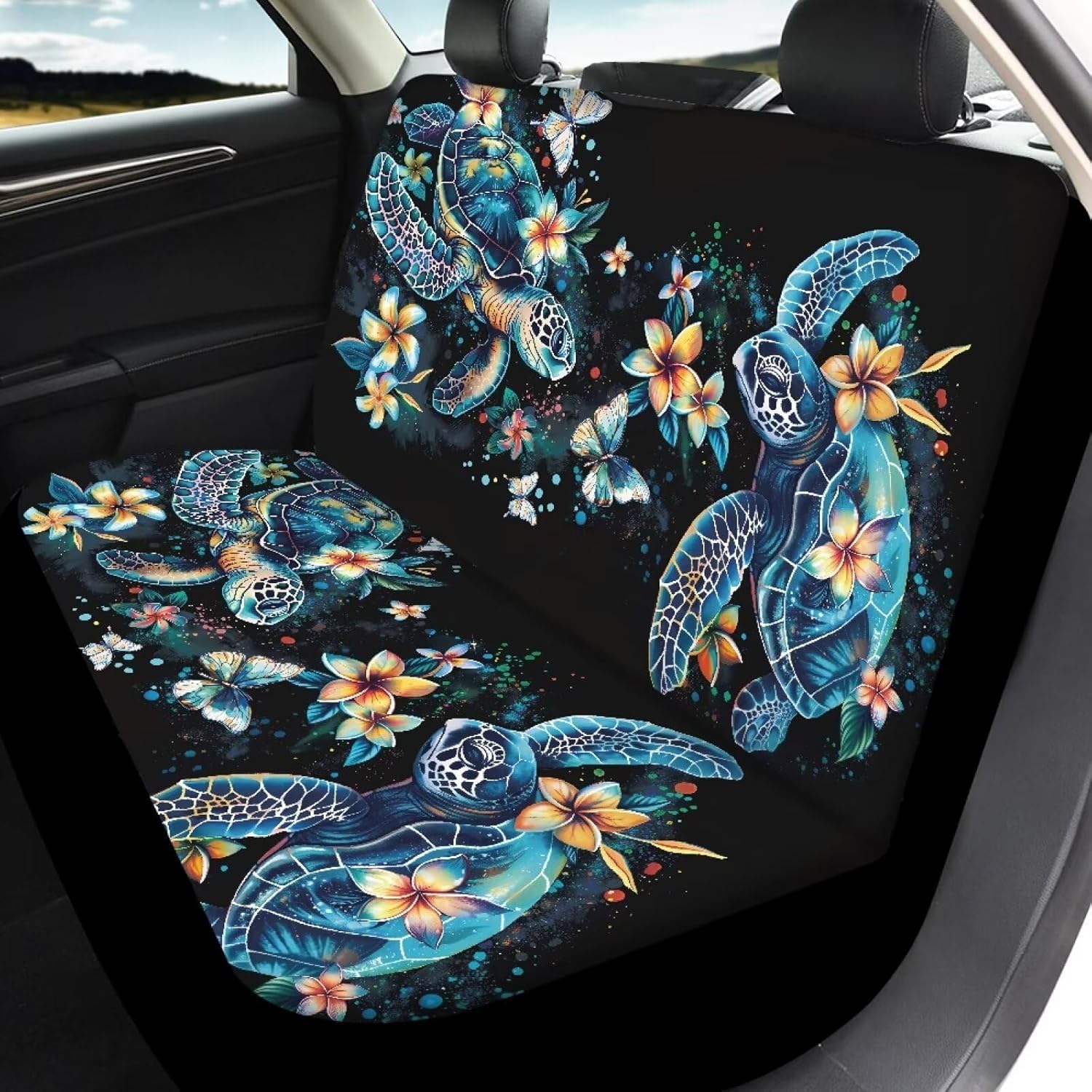 Dreaweet Sea Turtle Car Seat Covers Full Set for Women Universal Seat Covers Front and Back 4 Piece Carseat Protector Car Seat Cover Turtle Car Accessories Interior