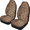 Dreaweet Brown Leopard Print Seat Covers for Cars, 2 Pcs Set Wild Cheetah Design Womens Men Front Car Seat Cover Universal Fit Vehicle Seat Protector, Breathable Car Accessories Fit Most Cars
