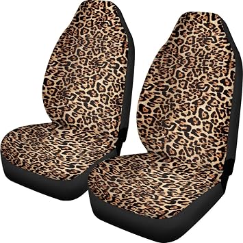 Dreaweet Brown Leopard Print Seat Covers for Cars, 2 Pcs Set Wild Cheetah Design Womens Men Front Car Seat Cover Universal Fit Vehicle Seat Protector, Breathable Car Accessories Fit Most Cars