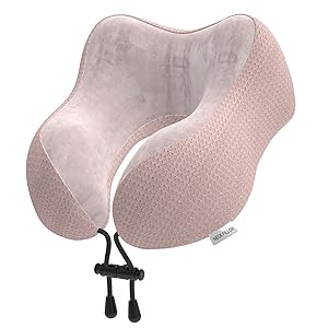 Yomisee Yomisee Cojín cervical de avión, cojín de viaje para coche, de espuma viscoelástica con funda aterciopelada, almohada cervical para adultos, para viajes, camping, oficina y casa (rosa)