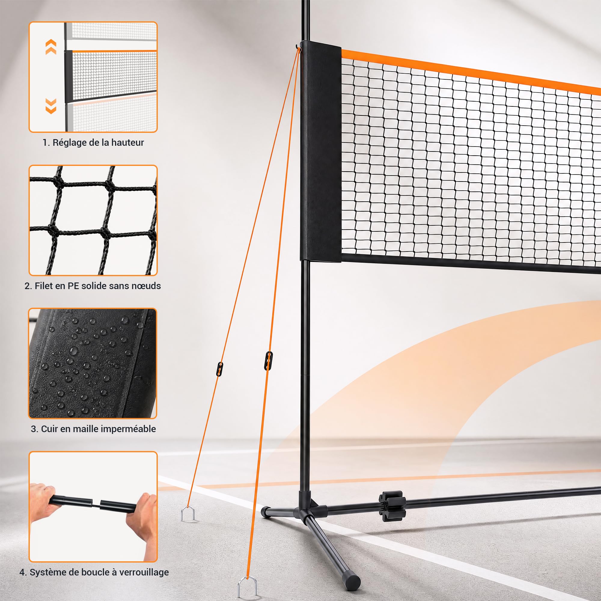 Filet de Badminton Portable pour l'intérieur et l'extérieur - Réglable en Hauteur sur 4 Positions - pour Tennis, Football, Tennis, Pickleball, Volley-Ball, Badminton - Facile à Installer