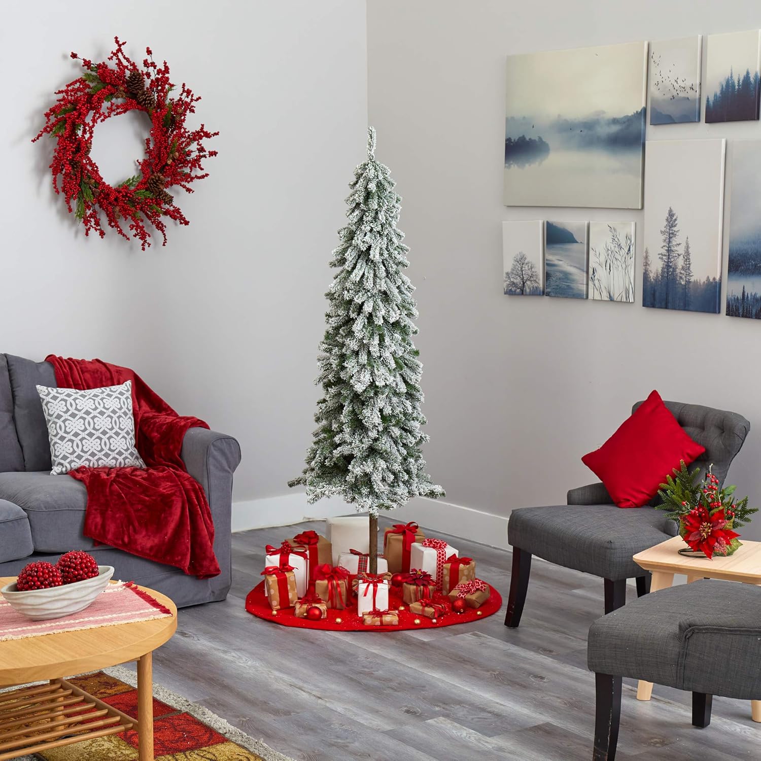 Nearly Natural 6ft. Flocked Alpine Christmas Artificial Tree with 200 Lights and 580 Bendable Branches