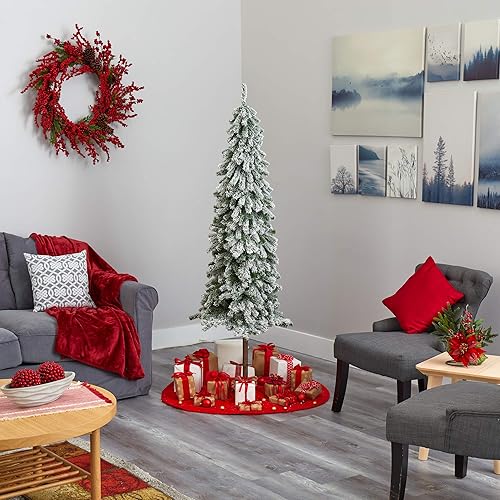 Miniatura 7 de Nearly Natural Árbol artificial de Navidad alpino flocado de 6 pies con 200 luces y 580 ramas flexibles